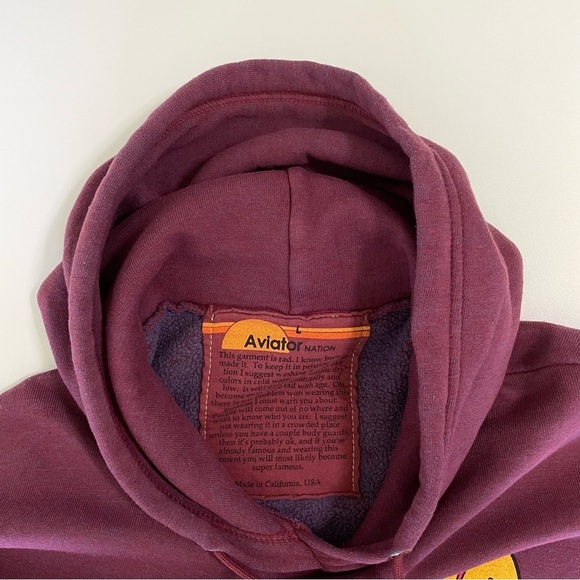 Aviator Nation Will Ferrell Bolt Smiley Relaxed Pullover Hoodie Plum Large - Picture 11 of 12